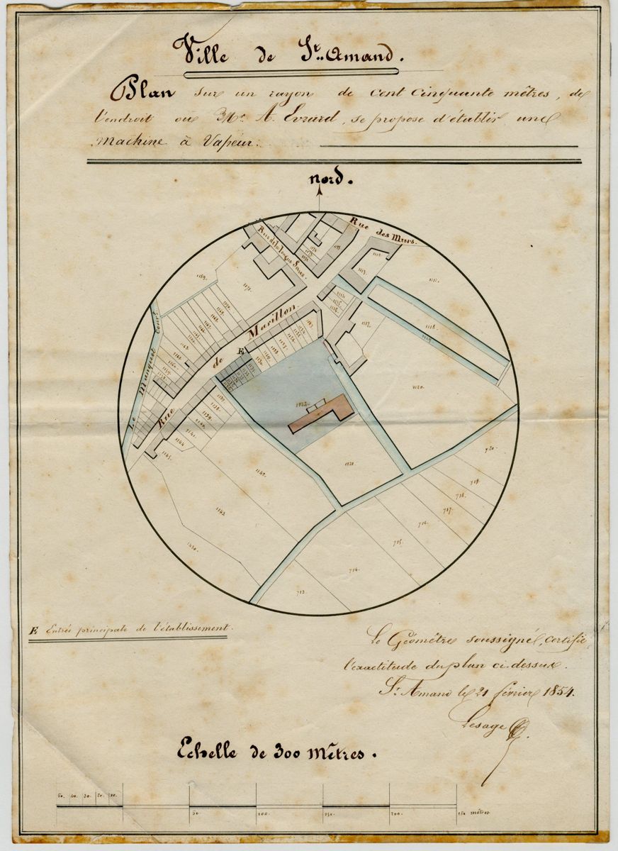 Plan sur un rayon de 150m de l’endroit où M A. Evrard se propose d’établir une machine à vapeur_0