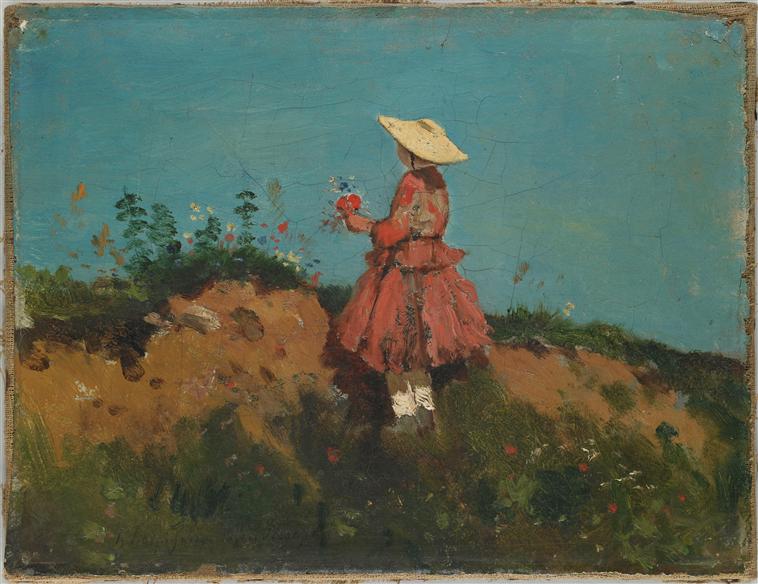 FILLETTE CUEILLANT DES FLEURS_0