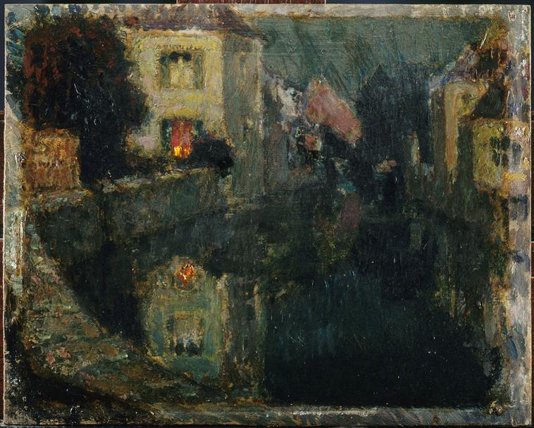 Un canal la nuit à Nemours, Henri Eugène Le Sidaner, 2e moitié 20e siècle