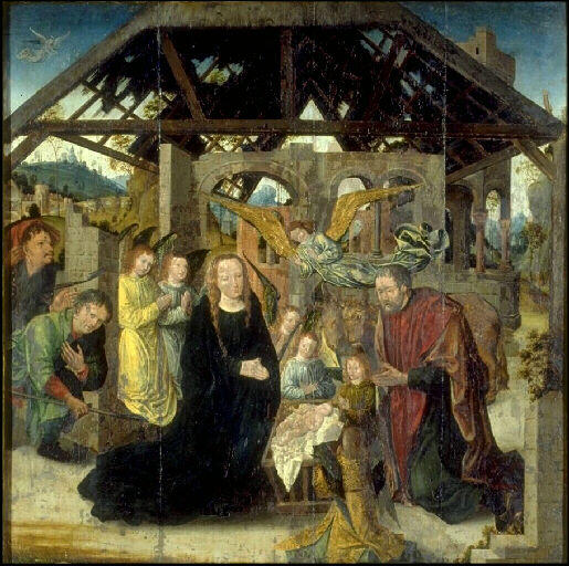 L'Adoration des bergers ; Saints Luc et Jean_0