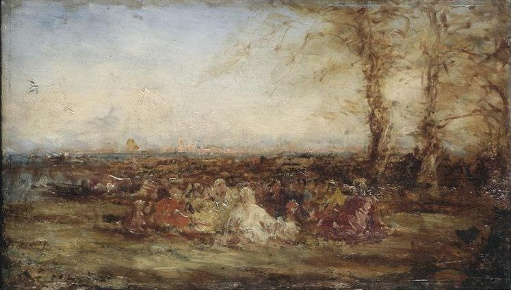 PAYSAGE D'ORIENT AVEC GROUPE D'ARABES_0