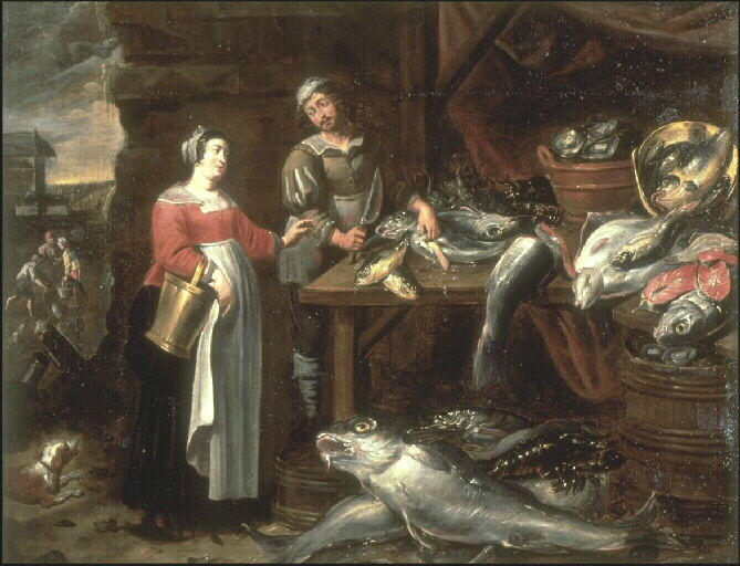 Un marchand de poissons, Alexander Adriaenssen, 17e siècle