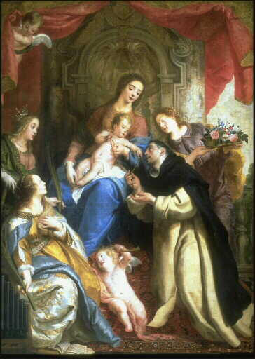 La Sainte Vierge offrant le Rosaire à saint Dominique en présence de différents autres saints_0
