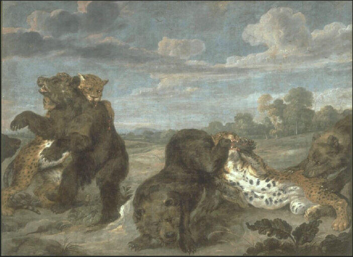 Combat d'ours et de léopards, Paul de Vos, 17e siècle