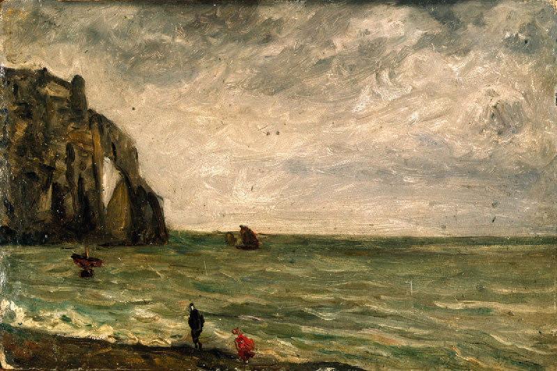 Étretat. La Porte d'Aval vue de la plage, en 1868_0