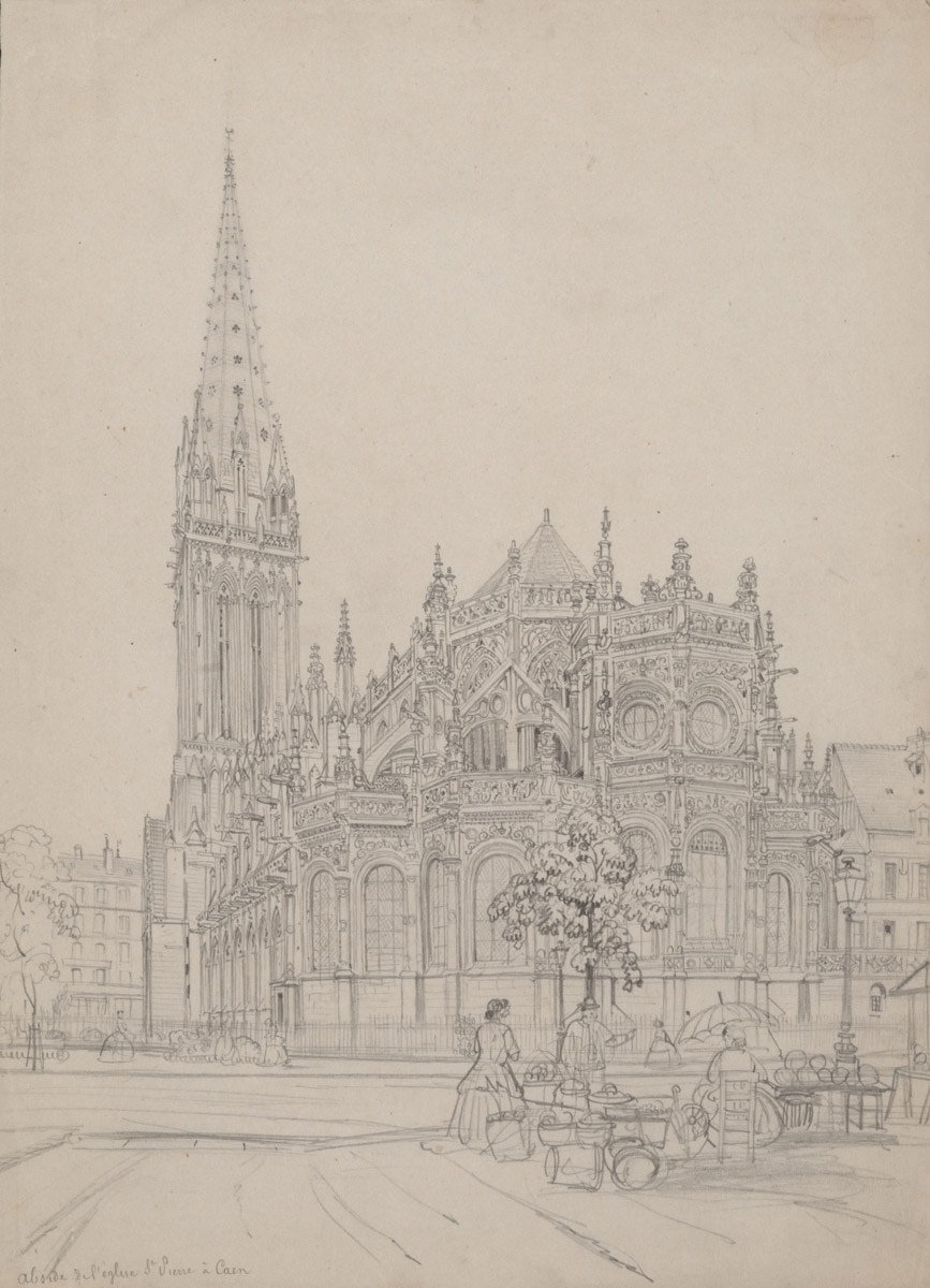 Vue de l'abside de l'église Saint-Pierre de Caen après le couvrement de l'Odon, Félix Benoist, 1866 vers,