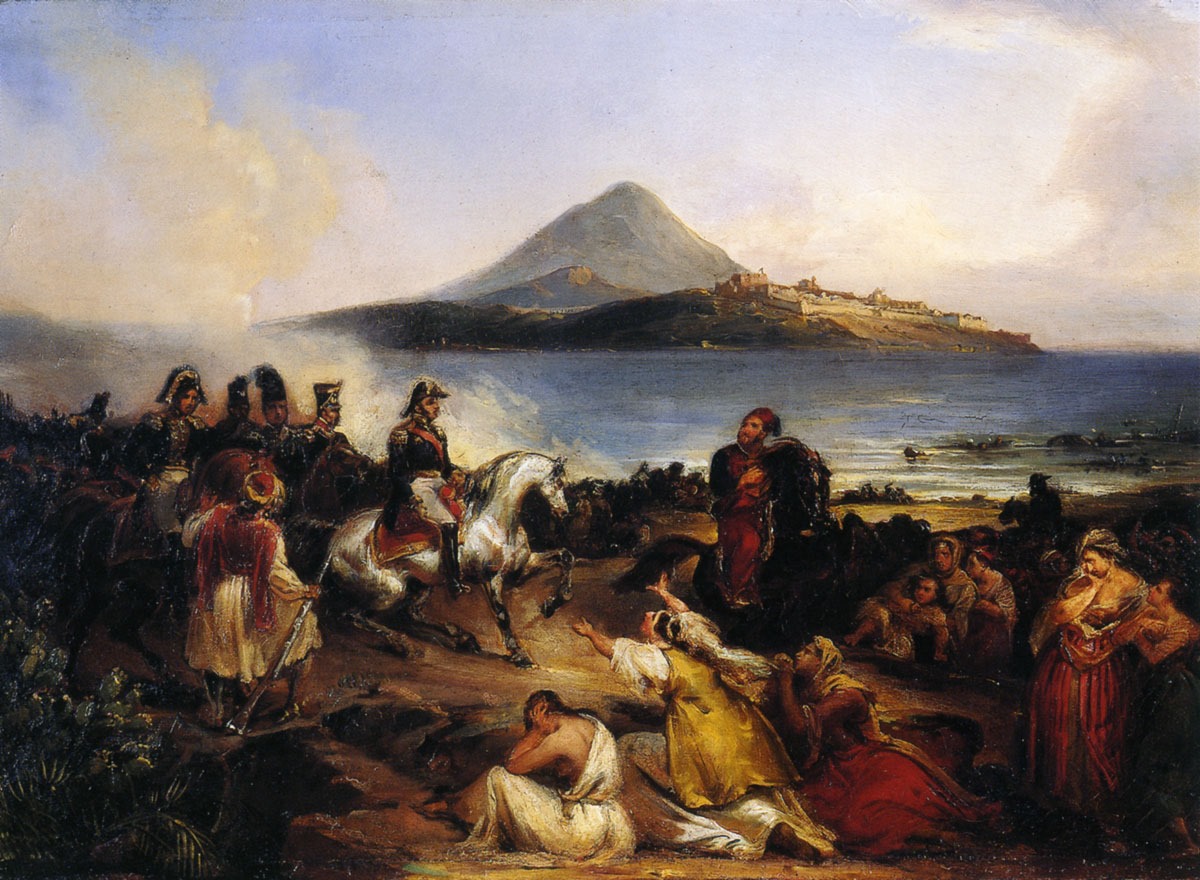 Entrevue du général Maison avec Ibrahim Pacha, à Navarin, Jean Charles Langlois, 1831 Avant