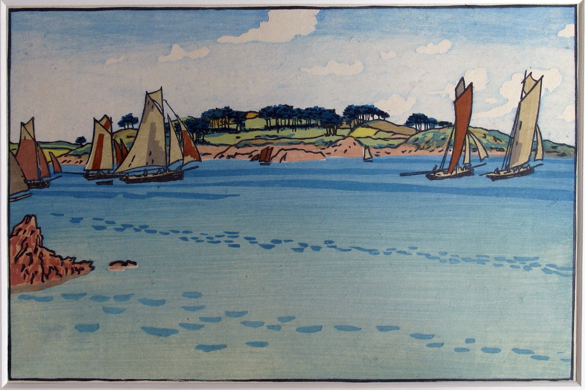 Gabares devant l'île à bois, Henri Rivière