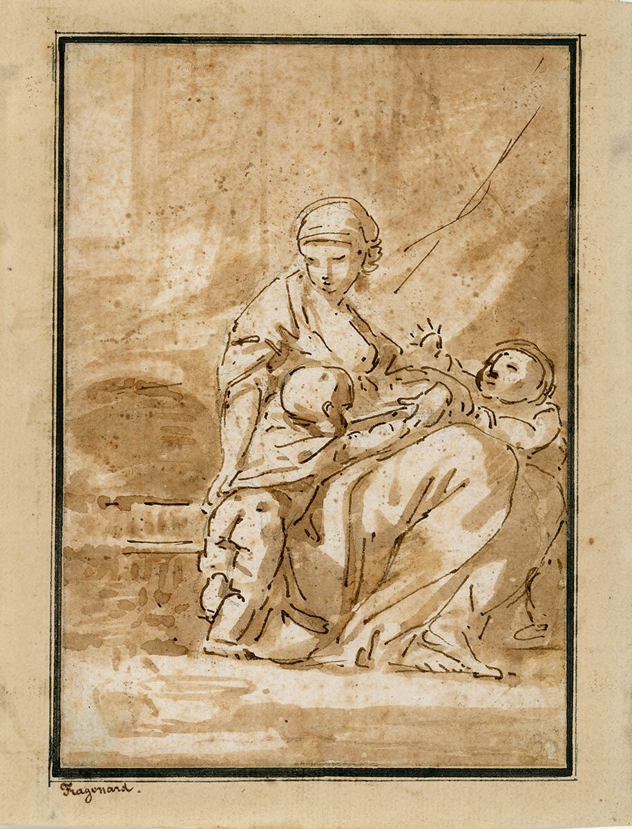 Femme assise avec deux enfants, Jean-Baptiste Deshays, 18e siècle