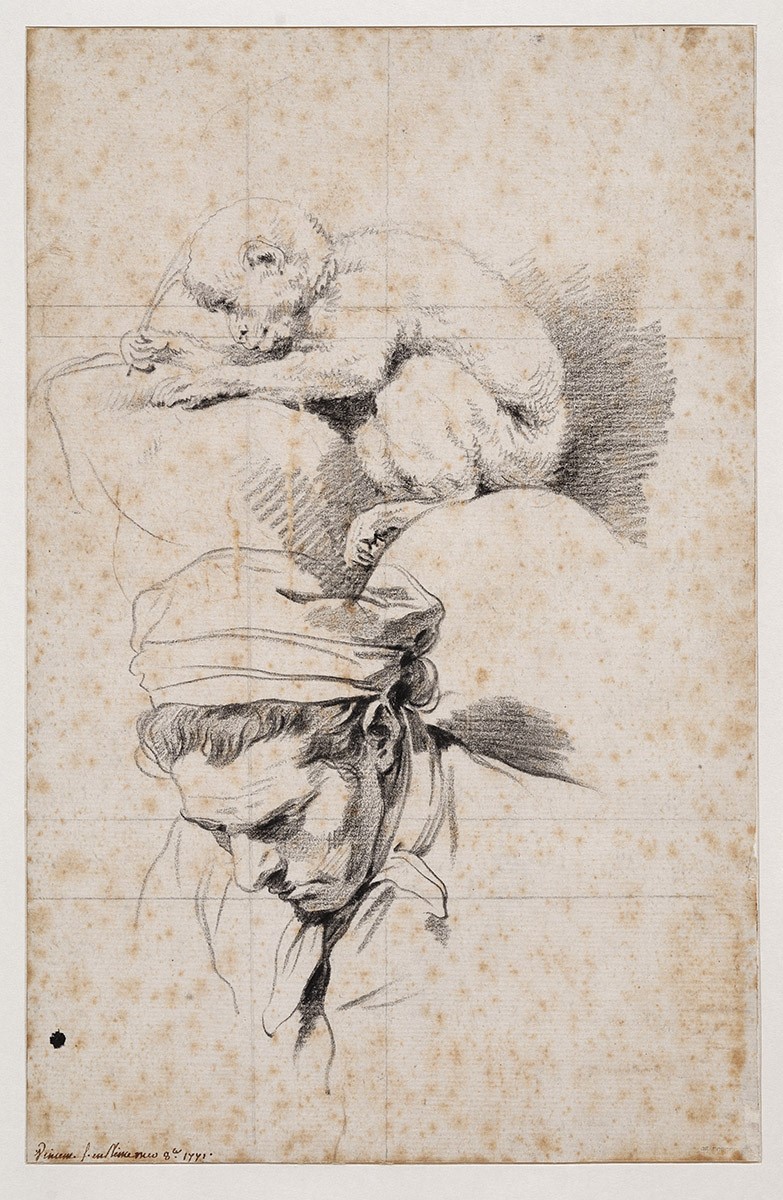 Études d'une tête d'homme et d'un singe écrivant_0