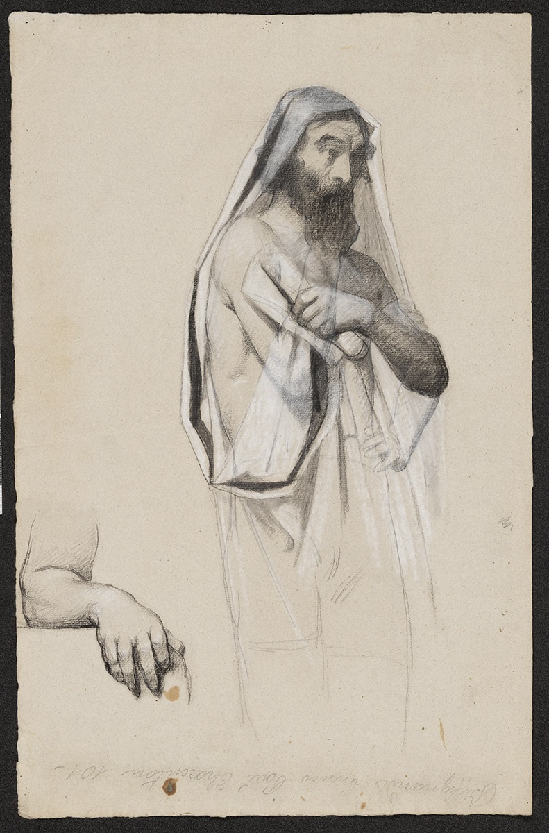 Études pour l'un des courtisans et le bras droit de l'empereur Hadrien, Édouard Krug, 1882 Vers
