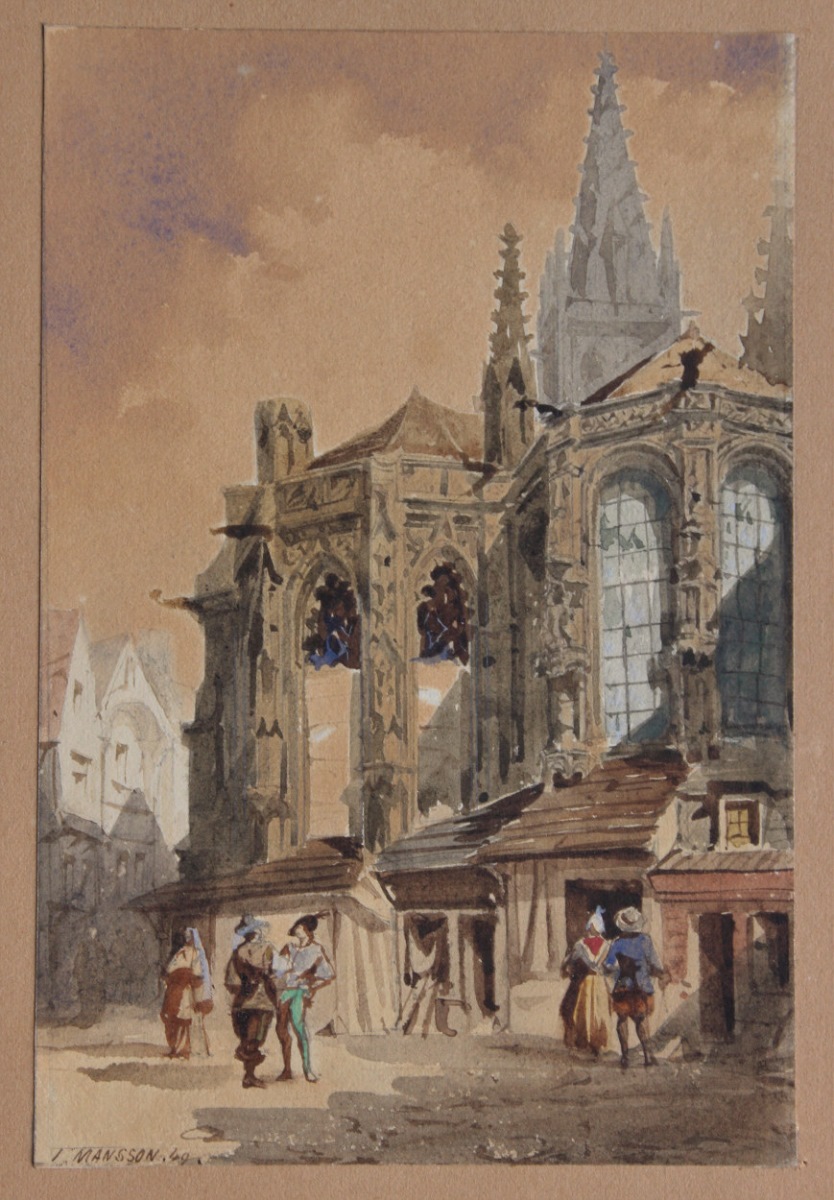 Vue du chevet de l'église Saint-Sauveur à Caen, Théodore Henri Mansson, 1849