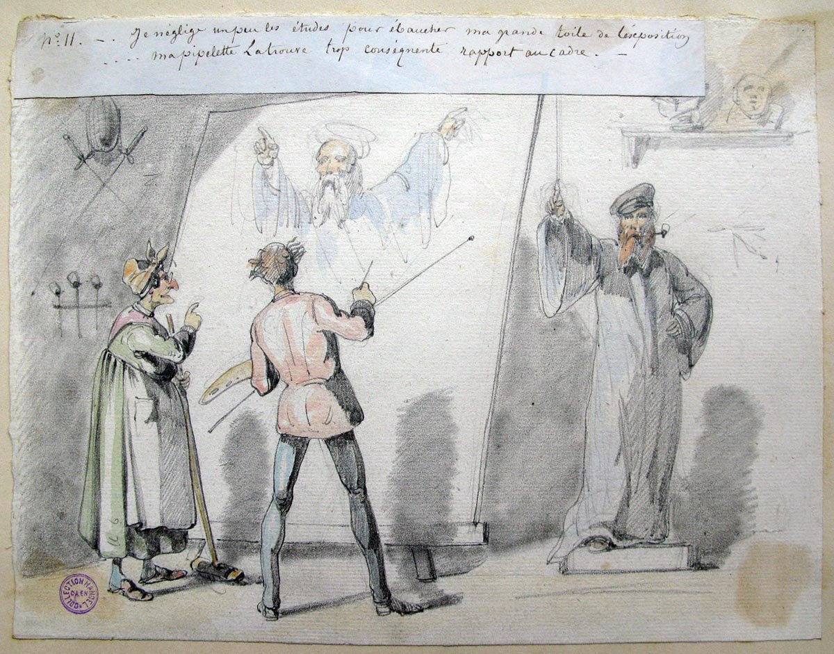 11. Je néglige un peu les études pour ébaucher ma grande toile de l'exposition... ma pipelette la trouve trop conséquente rapport au cadre ; Les tribulations d'un apprenti peintre (titre factice de la série)_0