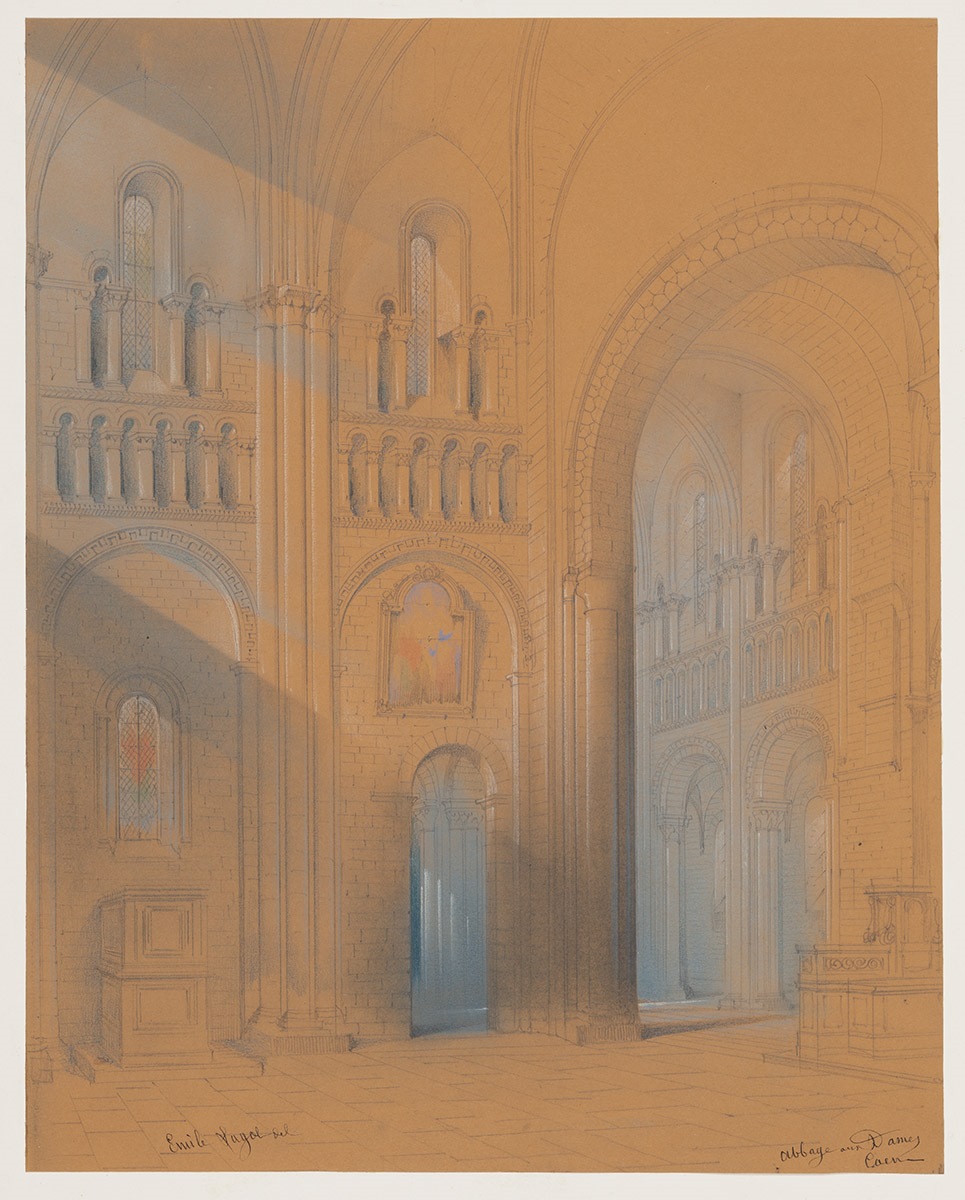 Vue du transept de l'abbaye aux Dames ; Intérieur de l'église de la Trinité (autre titre), Émile Sagot, 19e siècle