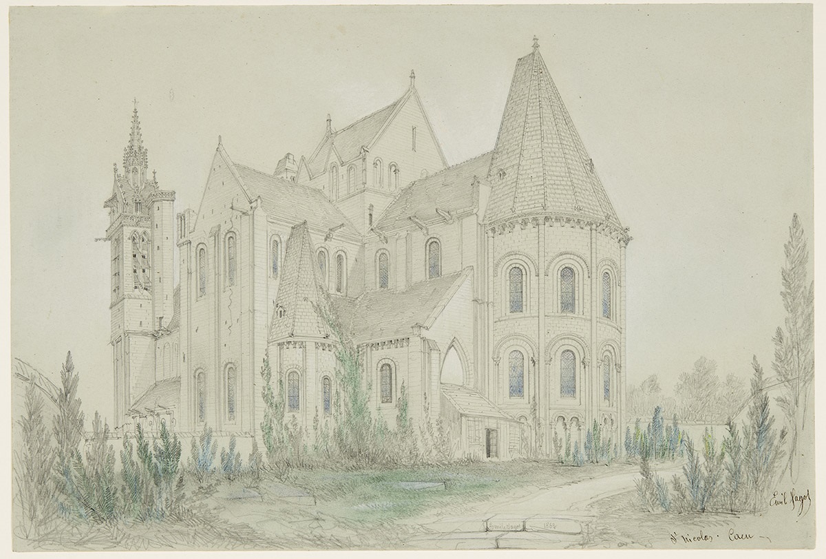 Vue de l'abside de l'église Saint-Nicolas de Caen, Émile Sagot, 1862