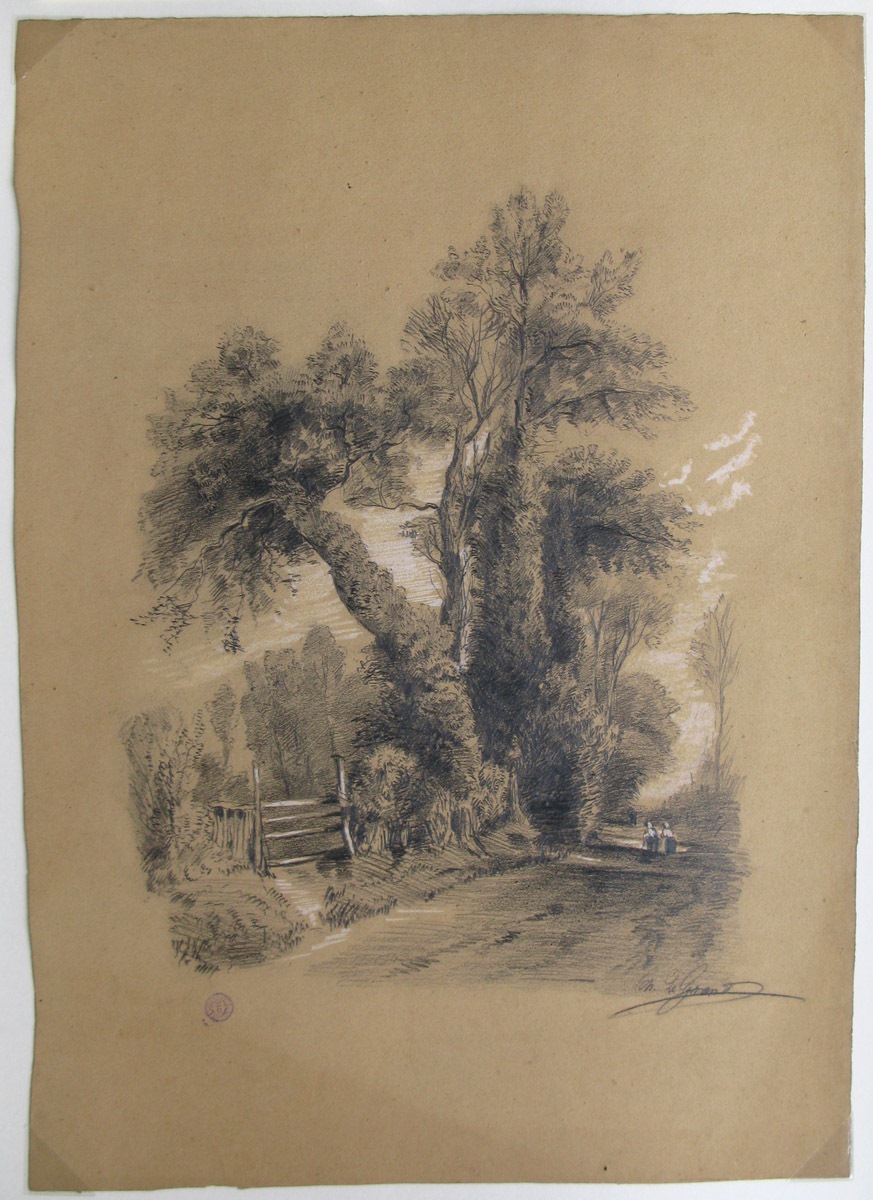 Deux femmes se promenant sur un chemin, Jacques Théodore Legrand, 4e quart 19e siècle