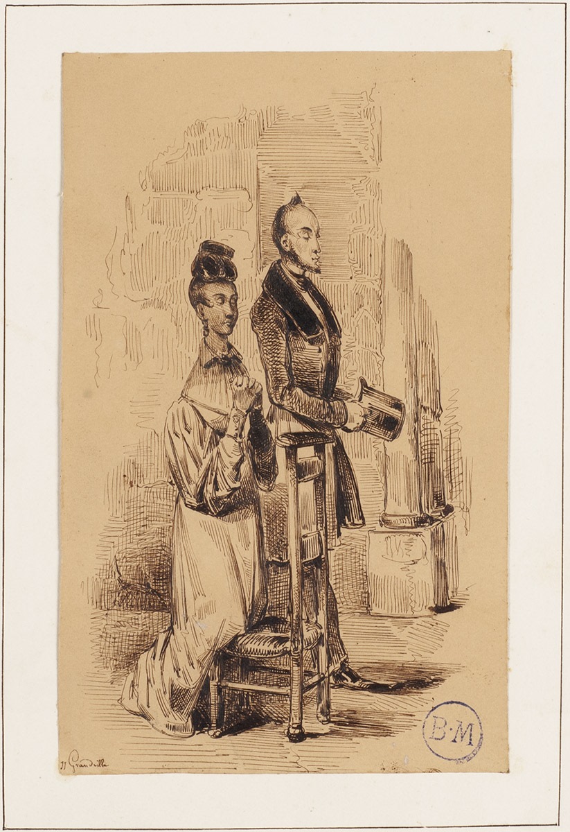Un homme et une femme en prière, Grandville, 1ère moitié 19e siècle