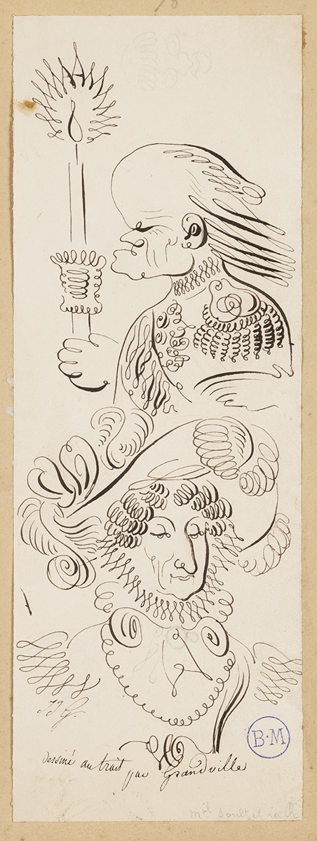Portraits-charge du maréchal Soult et de la reine Marie-Amélie, Grandville, 2e quart 19e siècle