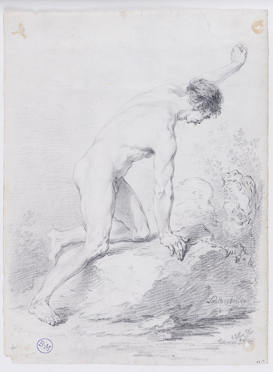 Académie d'homme avec un dragon, Jacques-Philippe de Loutherbourg, 2e moitié 18e siècle