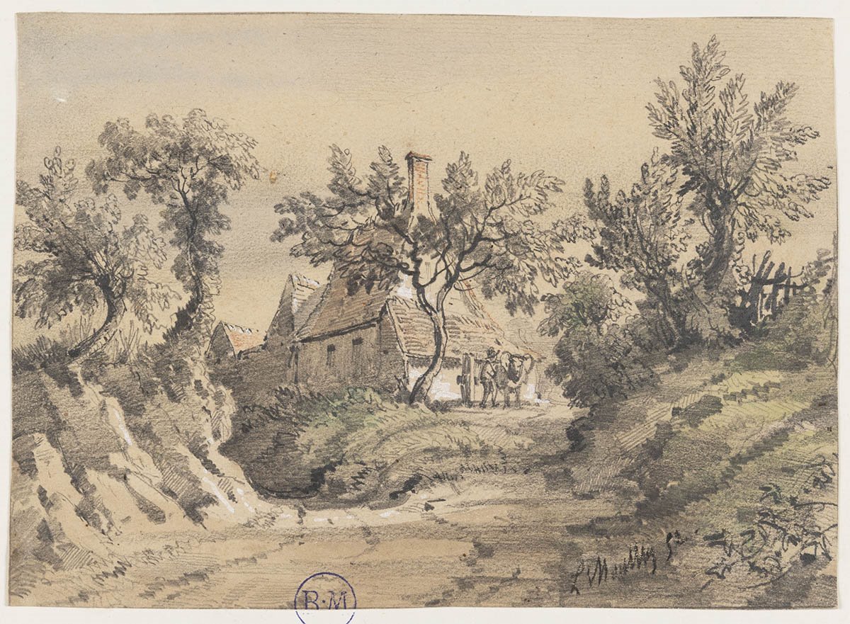 Paysage avec une chaumière, Louis Moullin, 1852