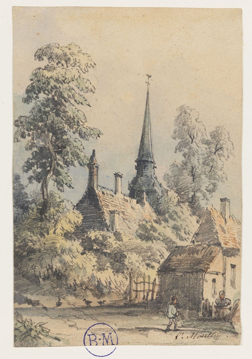 Paysage avec une église, Louis Moullin, 19e siècle