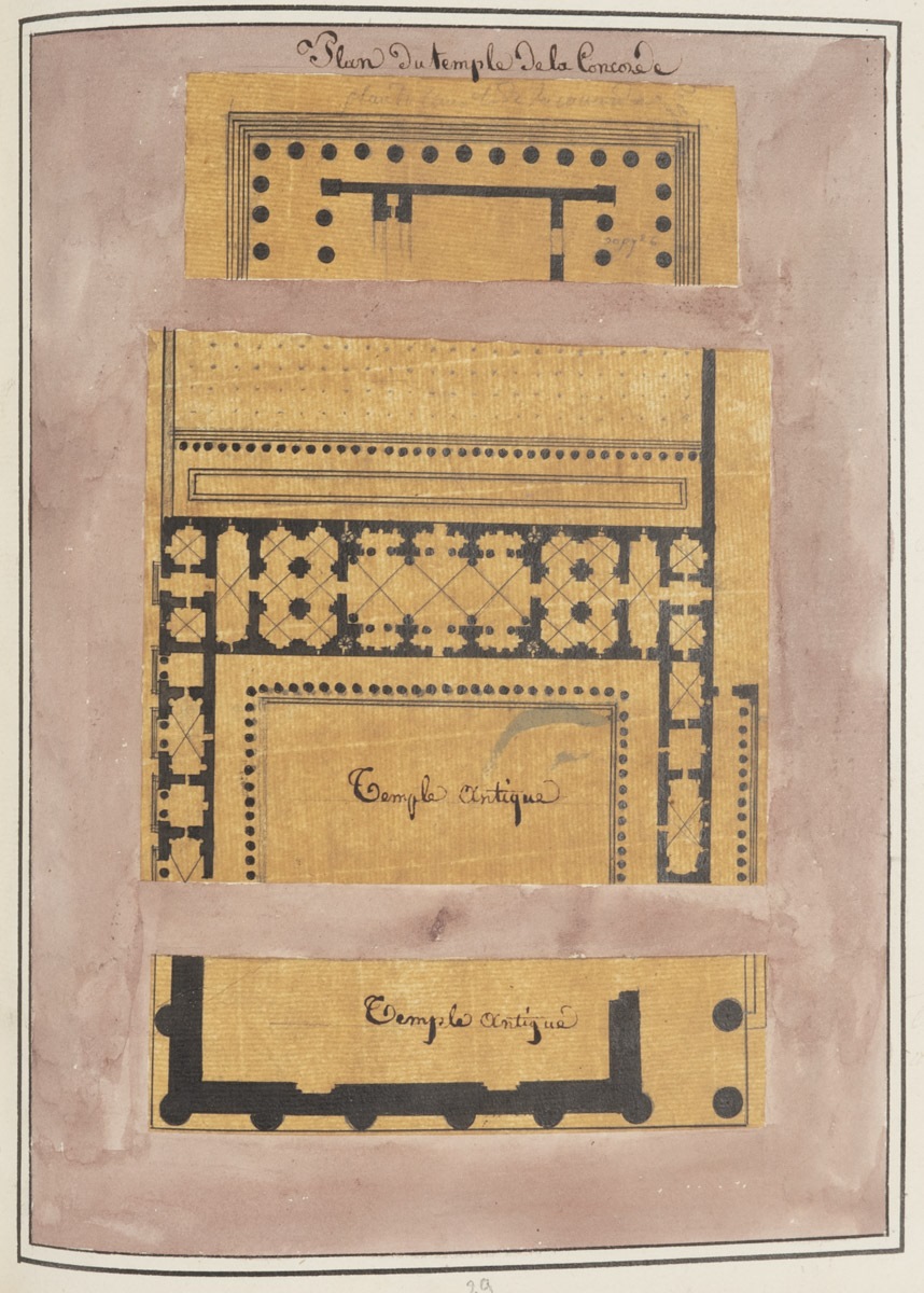 Plans du temple de la Concorde, à Rome, et de deux temples antiques_0