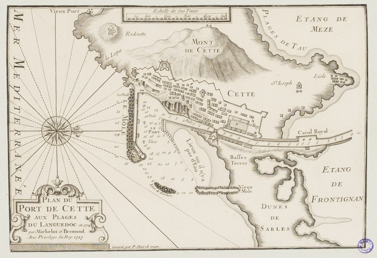 Plan du port de Cette aux plages du Languedoc en 1704, P. Starckmann, 1727