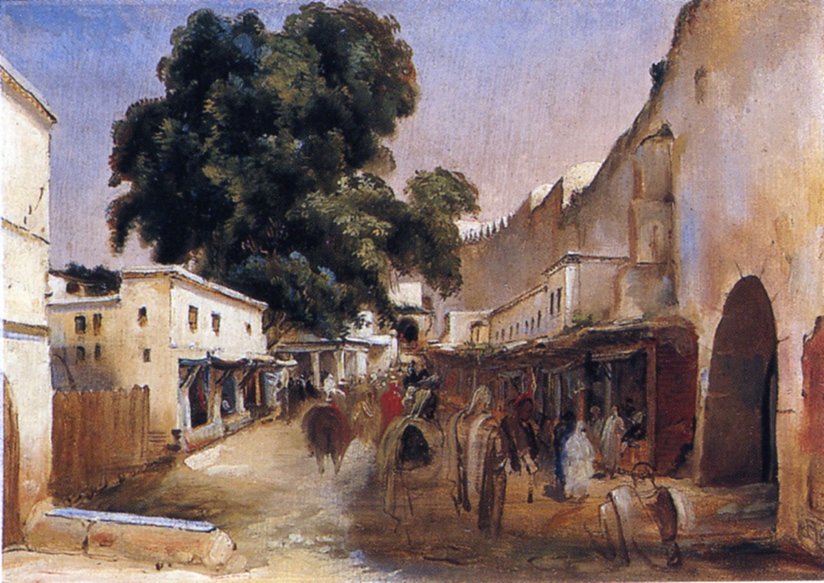 Souk es Semarin (souk des maréchaux-ferrants), à la porte d'Azzoun ; Place Massinissia, située dans la fausse braie, porte d'Azzoun (autre titre), Jean Charles Langlois, 1832