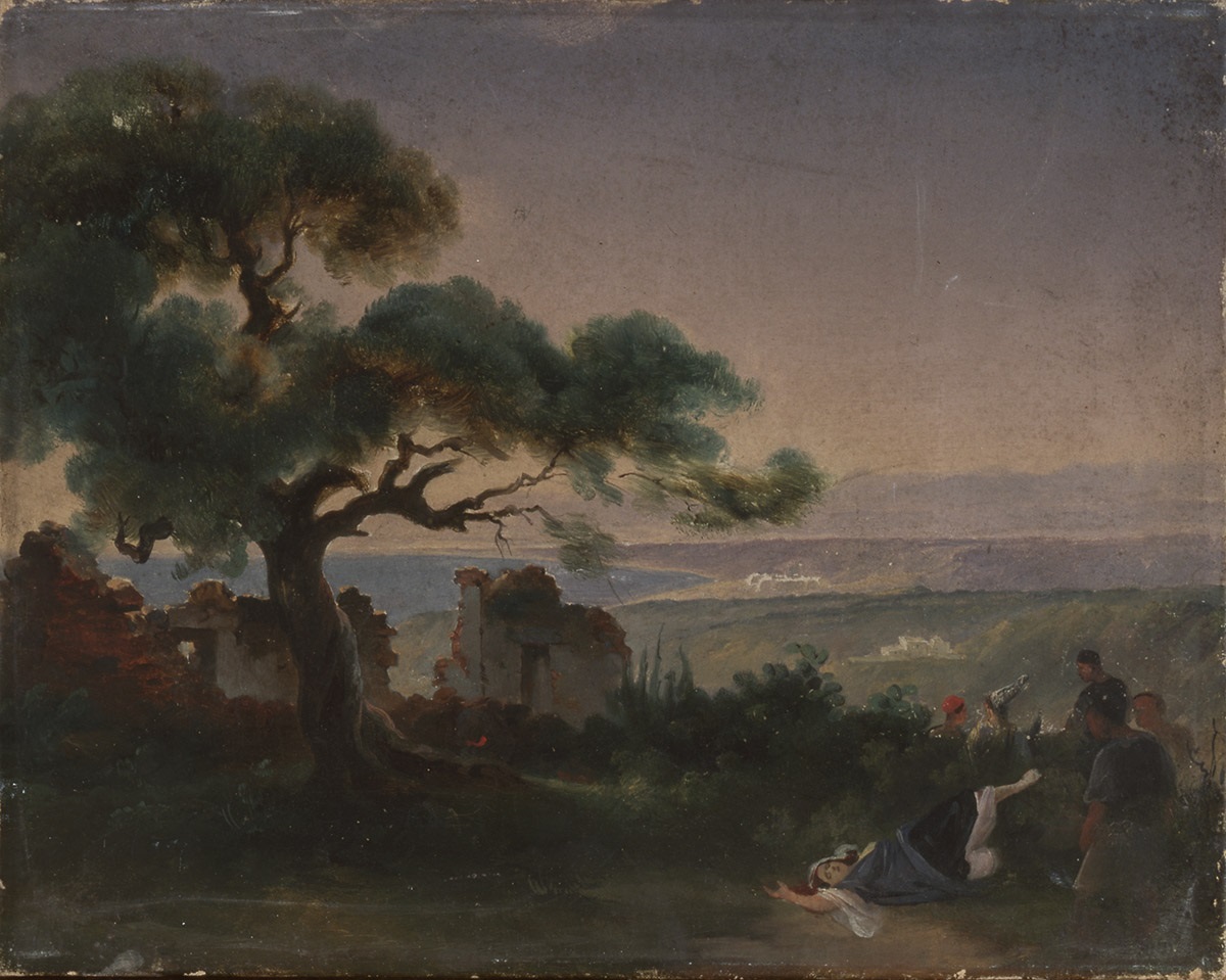 Personnage batifolant dans la campagne, Jean Charles Langlois, 19e siècle