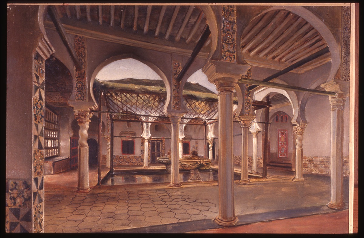 Cour intérieure du pavillon du jardin du Dey, faubourg el-Aknan, en dehors de Bab el-Oued, Jean Charles Langlois, 2e quart 19e siècle