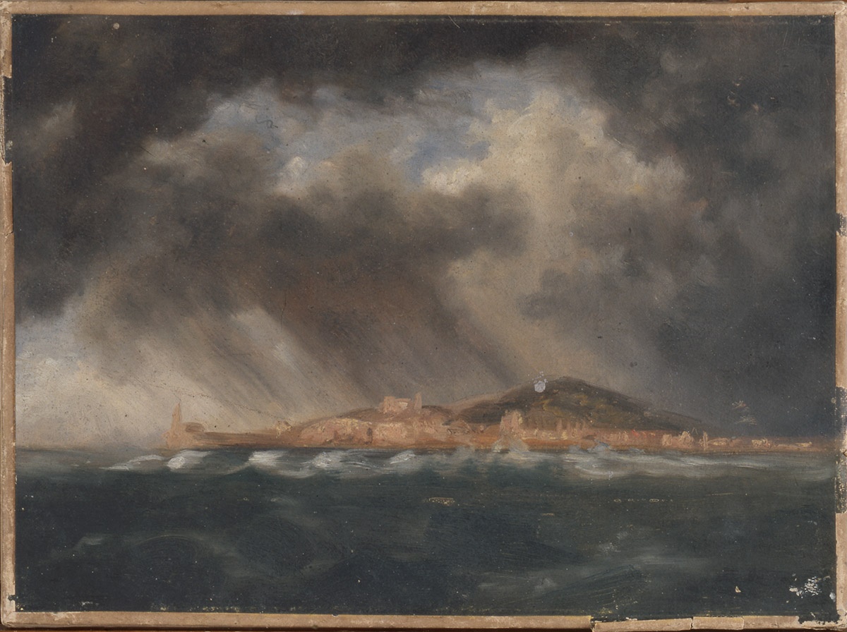 Paysage maritime sous la pluie (Égypte ?), Jean Charles Langlois, 19e siècle