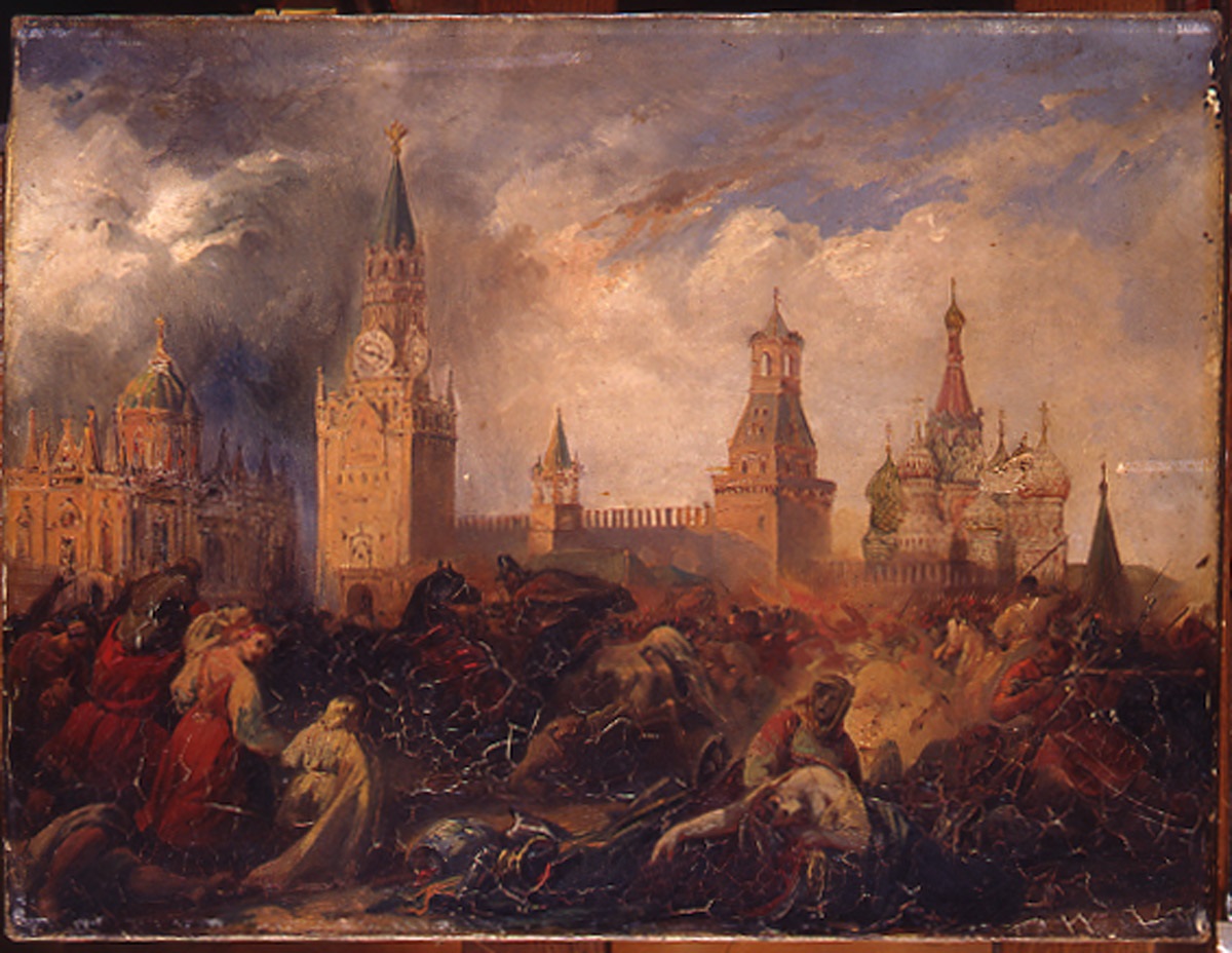 Fuite des Russes sous le Kremlin, Jean Charles Langlois, 2e quart 19e siècle