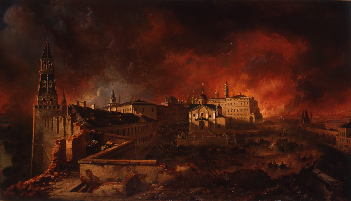 Panorama de l'incendie de Moscou. Napoléon quittant le Kremlin, Jean Charles Langlois, 1843