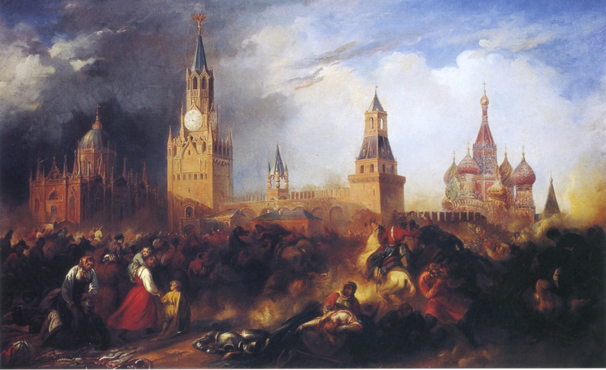 Fuite des Russes sous le Kremlin, Jean Charles Langlois, 2e quart 19e siècle