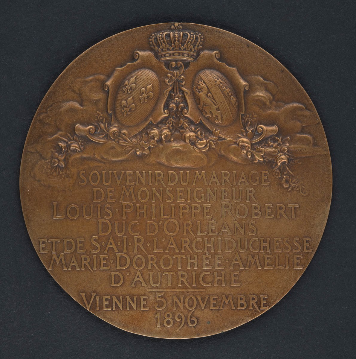 Médaillon commémoratif du duc d'Orléans et de l'archiduchesse d'Autriche, le 5 novembre 1896_0