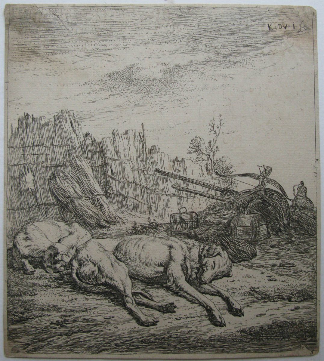 Les chiens de chasse, Karel Dujardin, 1678 (Avant)