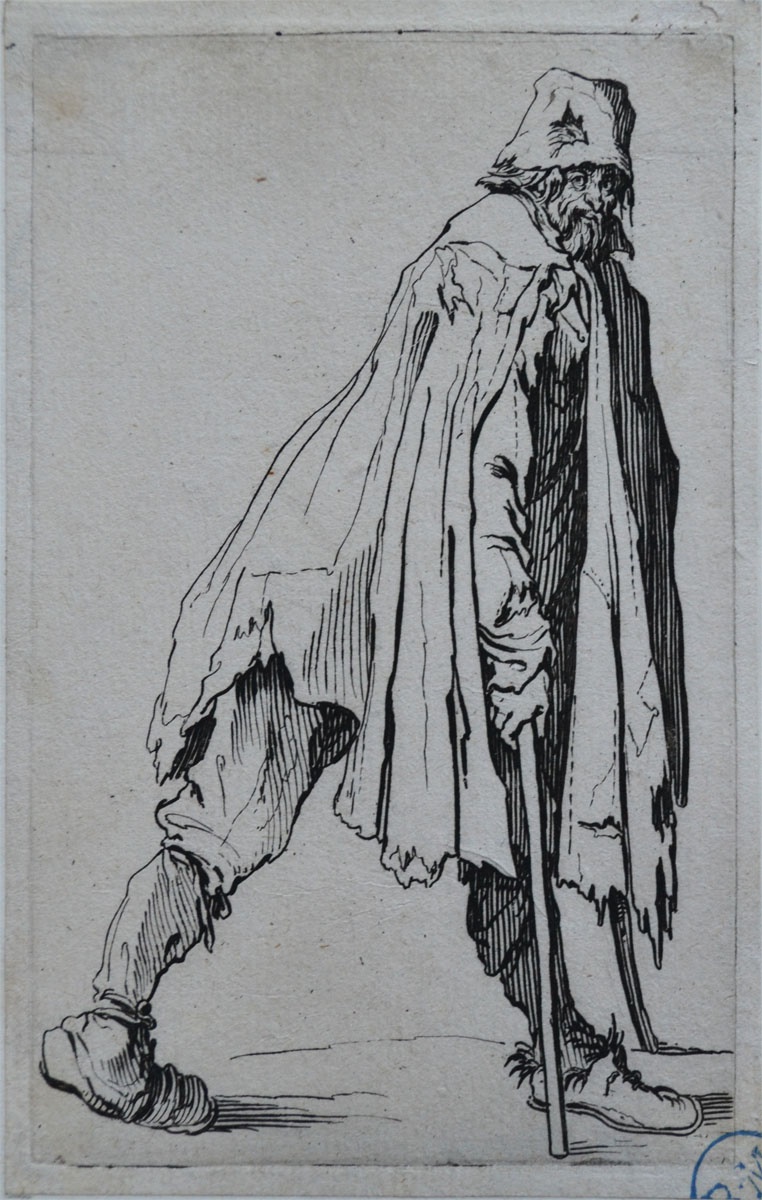 Le mendiant aux béquilles coiffé d'un bonnet_0