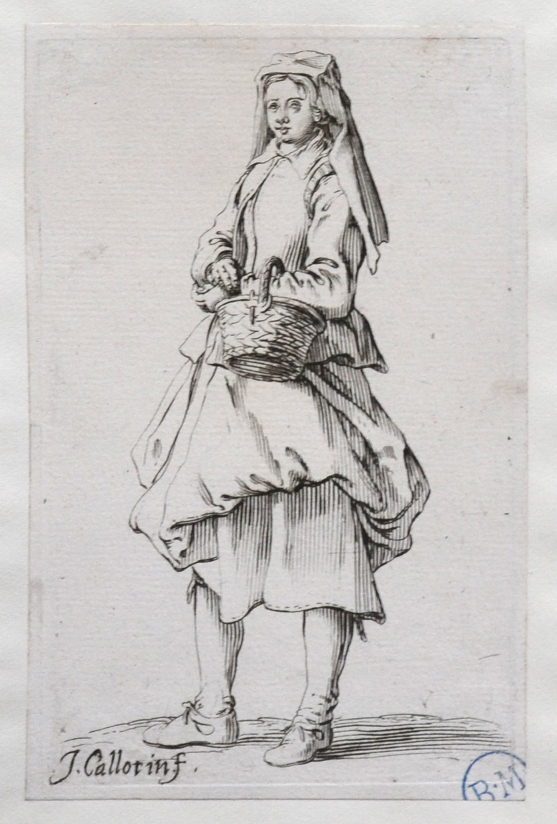 Bourgeoise, tournée vers la gauche, portant un panier, Israël Henriet, 17e siècle
