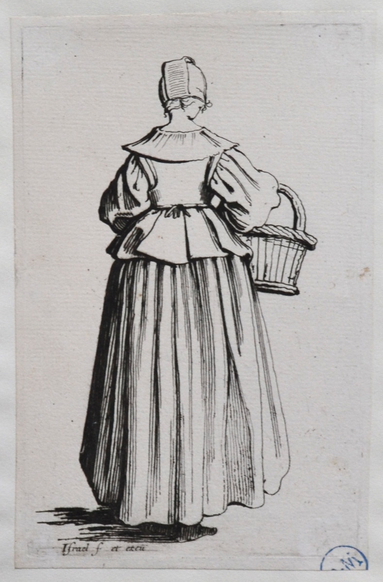 Bourgeoise, de dos, portant un panier, Israël Henriet, 17e siècle