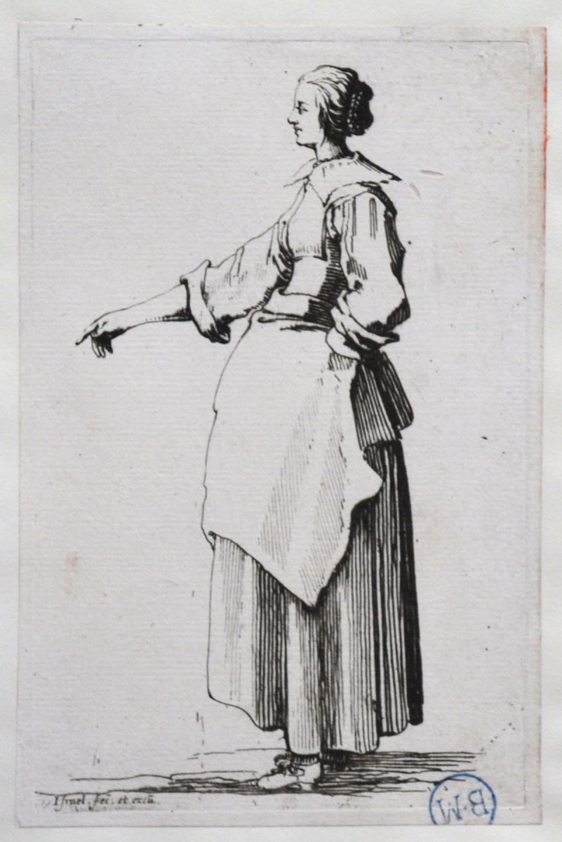 Bourgeoise, de profil, tendant un bras, Israël Henriet, 17e siècle