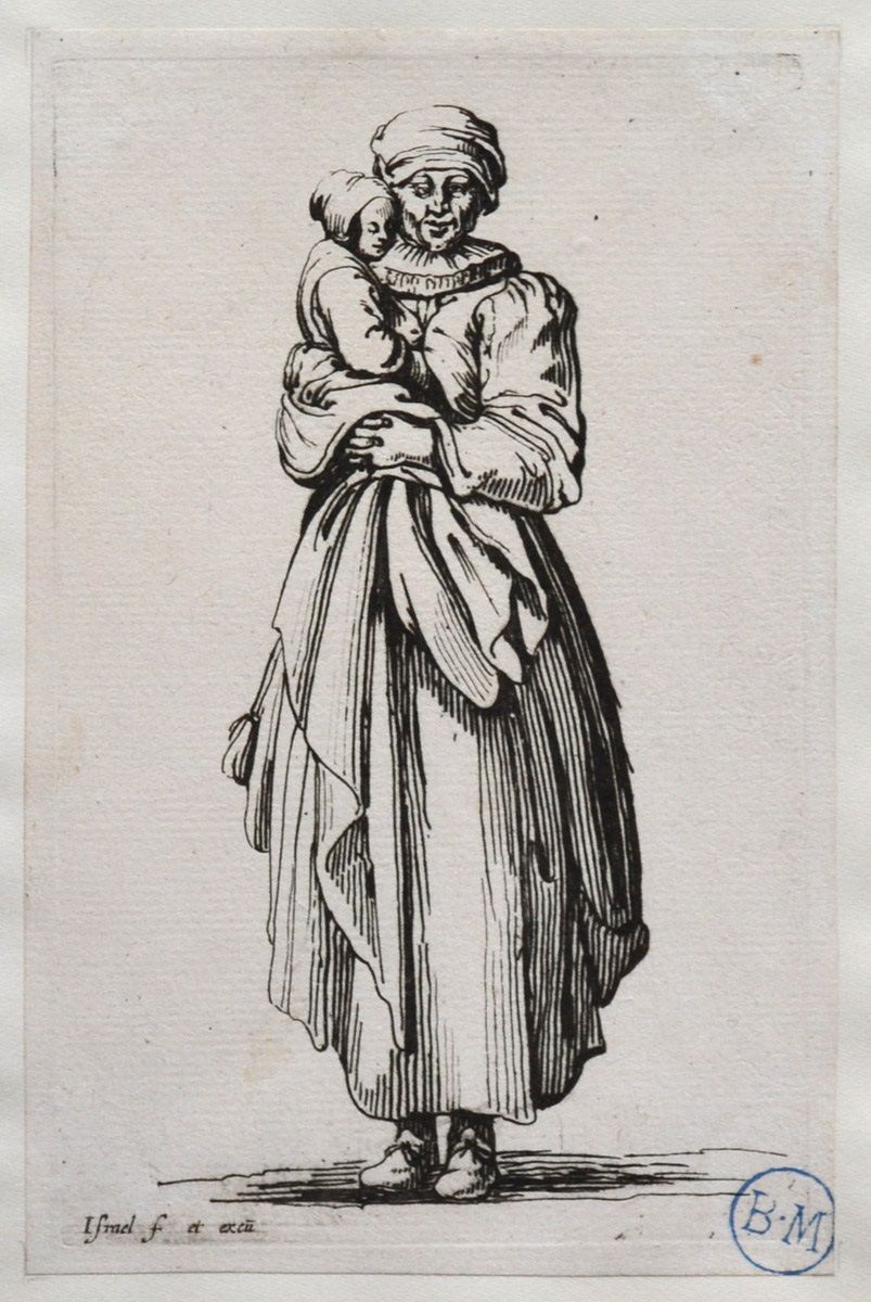 Bourgeoise, de face, portant un enfant sur son bras, Israël Henriet, 17e siècle