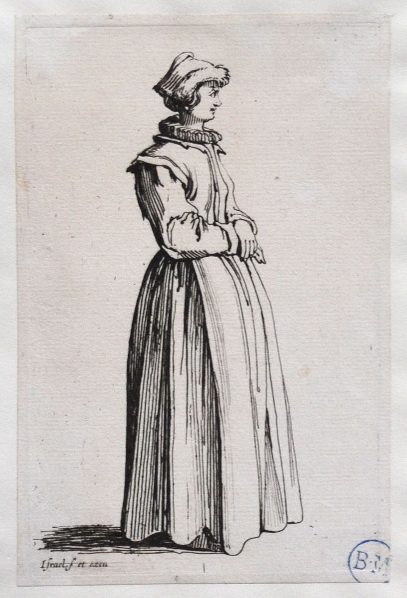 Bourgeoise, de profil à droite, portant un bonnet garni de fourrrure, Israël Henriet, 17e siècle