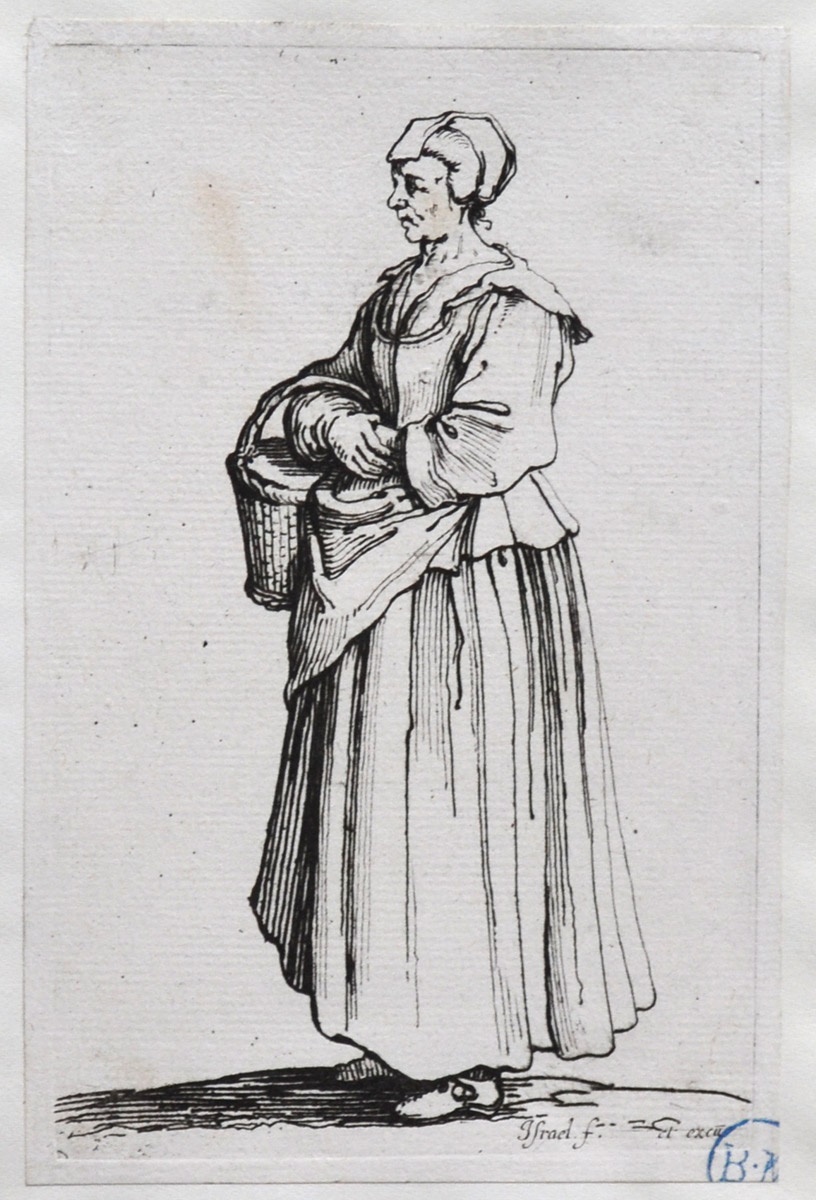 Bourgeoise, de profil, portant un panier, Israël Henriet, 17e siècle (1601-1700)
