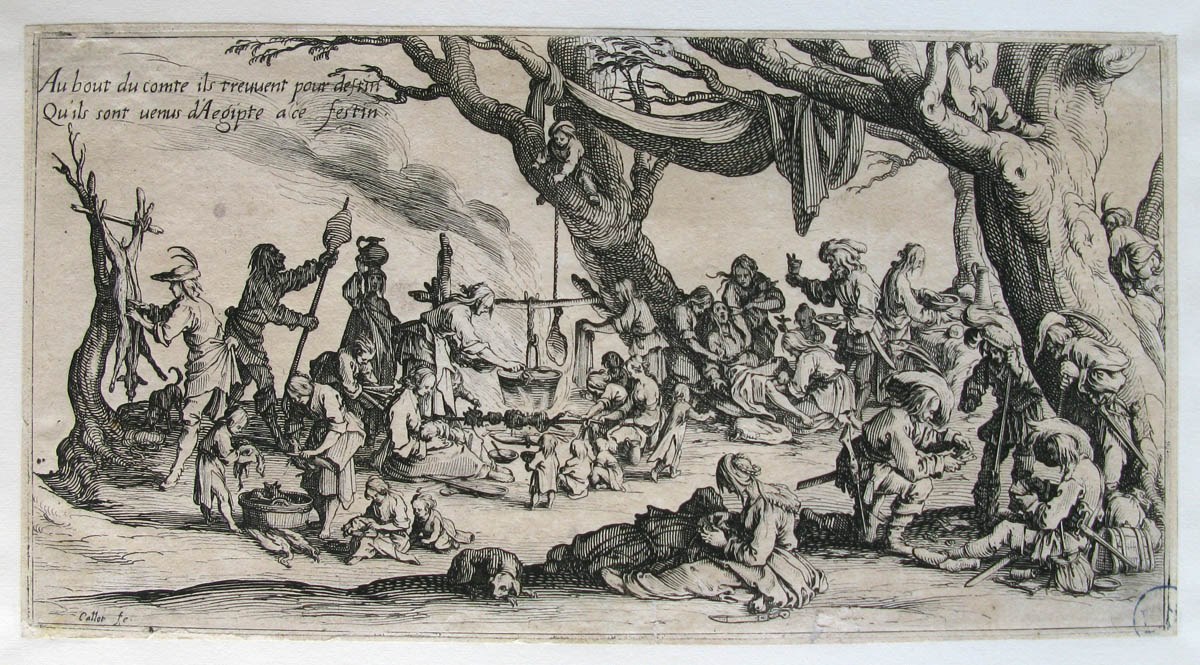 La Halte des bohémiens : Les apprêts du festin, Jacques Callot, 1630 (Avant)