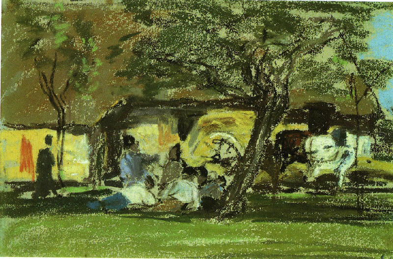Repos sous les arbres (Le). Auberge Saint-Siméon, Honfleur, Eugène Boudin, 1854 - 1859 (vers)