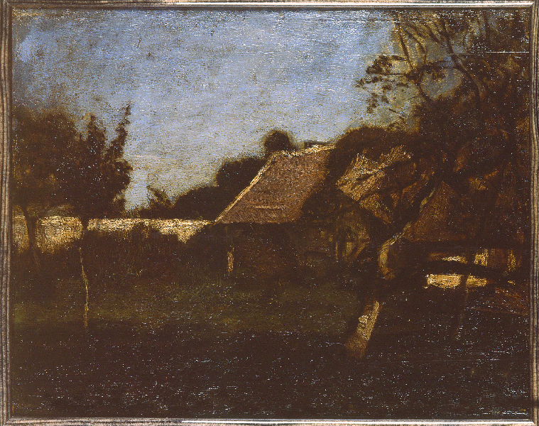 Chaumière dans la cour. Honfleur. Ferme St Siméon (La), Eugène Boudin, 1855-1860