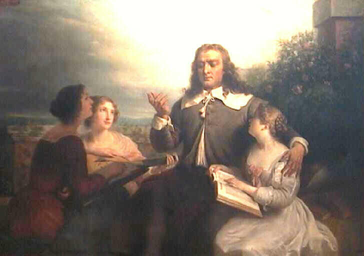 Milton aveugle dictant son poème du Paradis-Perdu à ses filles, Jules Laure, 1849 vers