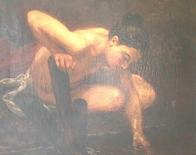 Femme assise, nue, au bord d'un ruisseau, Léon Riesener