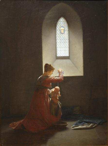 Geneviève de Brabant dans sa prison baptisant son fils_0