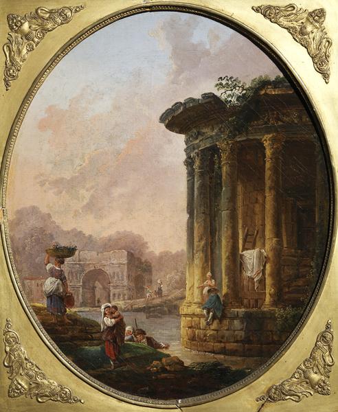 Le temple de Vesta à Tivoli et l'arc de Janus ; Ruines d'un temple antique (Ancien titre), Hubert Robert, 2e moitié 18e siècle, 1er quart 19e siècle